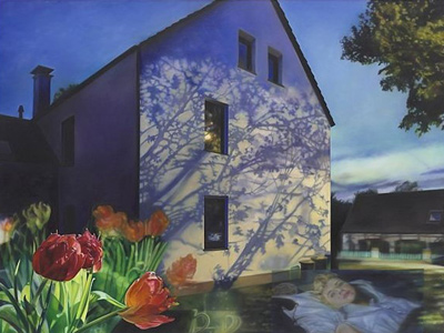 Karin Kneffel, Ohne Titel, 2019, Öl auf Leinwand, 180 x 240 cm, Privatsammlung NRW,   © VG Bild-Kunst, Bonn 2022, Foto: Achim Kukulies, Düsseldorf